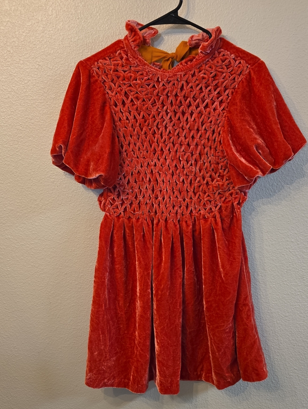Free People Girls' Velvet Smocked Dress in Rich Red